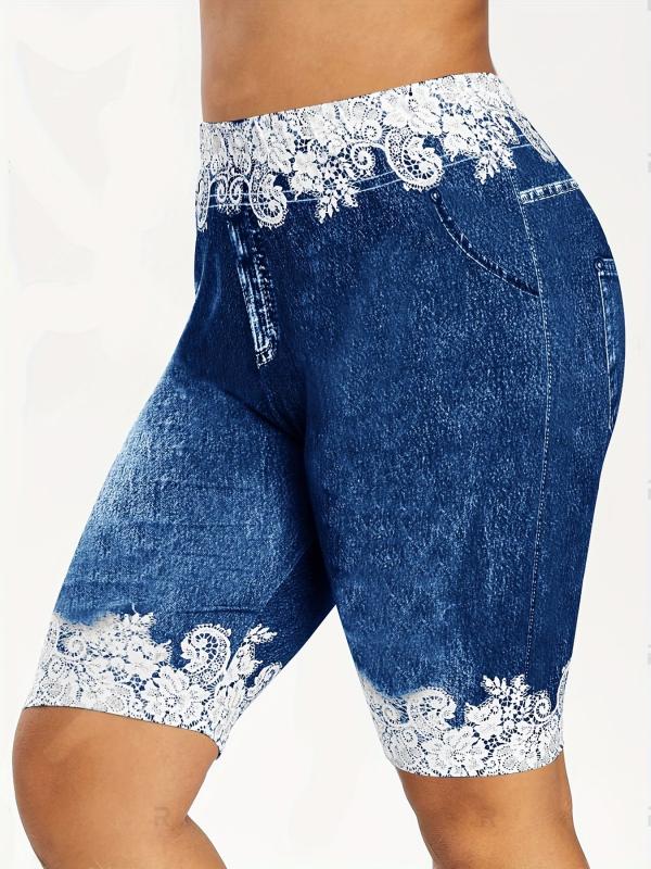 Denim Print Short Jeggings Slim Casual Shorts Women's Clothing