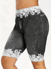 Denim Print Short Jeggings Slim Casual Shorts Women's Clothing