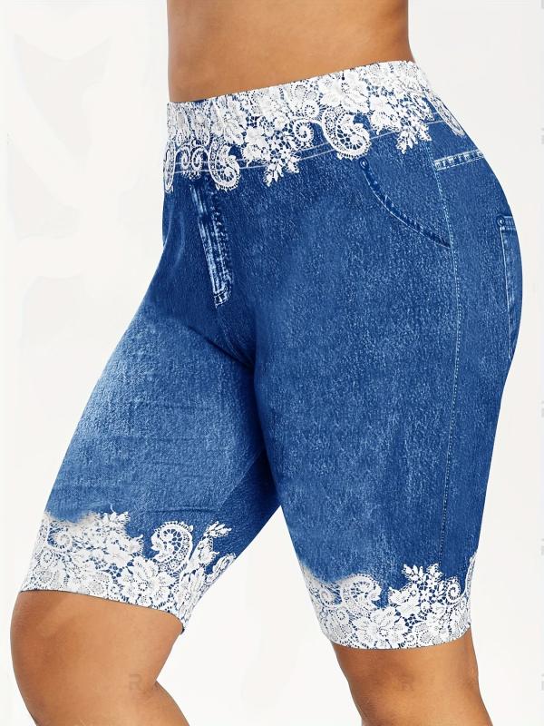 Denim Print Short Jeggings Slim Casual Shorts Women's Clothing