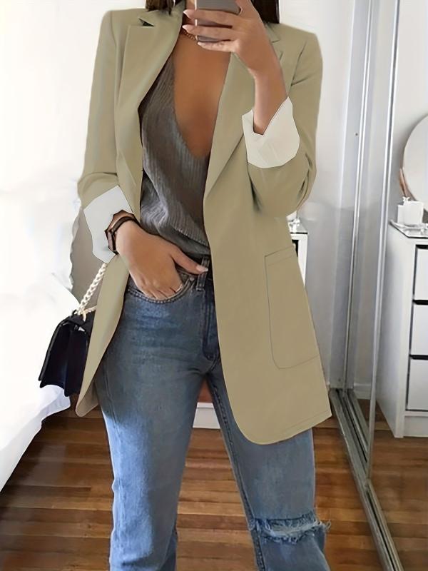 Solid Lapel Blazer Casual Long Sleeve Open Front Work Office Outerwear