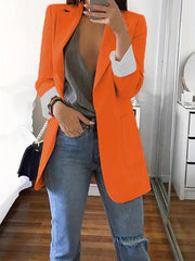Solid Lapel Blazer Casual Long Sleeve Open Front Work Office Outerwear