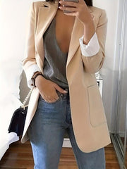 Solid Lapel Blazer Casual Long Sleeve Open Front Work Office Outerwear