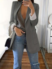 Solid Lapel Blazer Casual Long Sleeve Open Front Work Office Outerwear