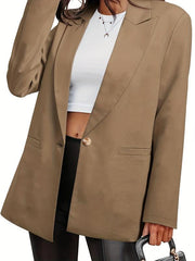 Women's Plus Size Open Front Long Sleeve Boyfriend Blazer