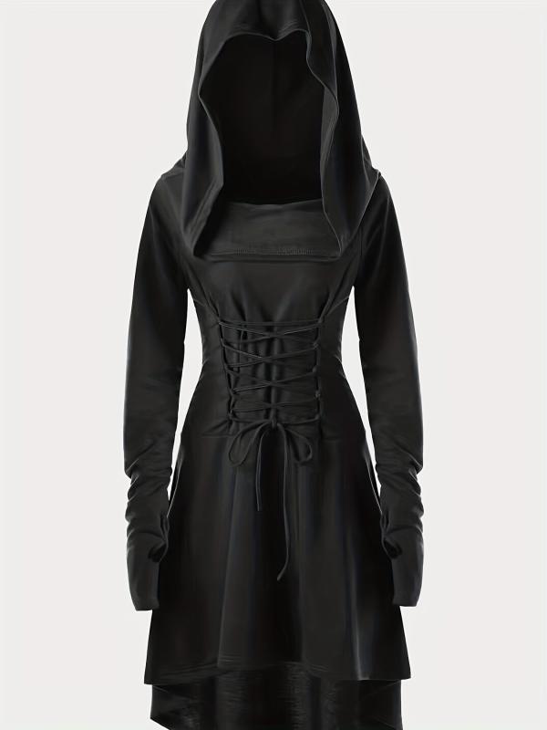 Gothic Hooded Cosplay Dress Long Sleeve for Halloween Party