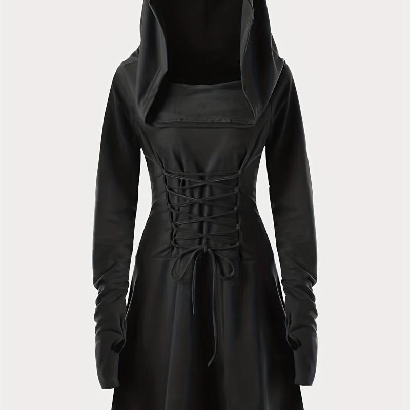 Gothic Hooded Cosplay Dress Long Sleeve for Halloween Party