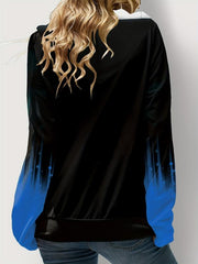 Gradient Print Quarter Zipper Front Hoodie Long Sleeve Drawstring Hoodie