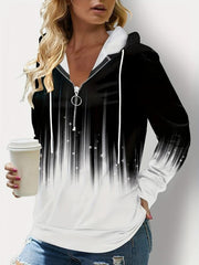 Gradient Print Quarter Zipper Front Hoodie Long Sleeve Drawstring Hoodie