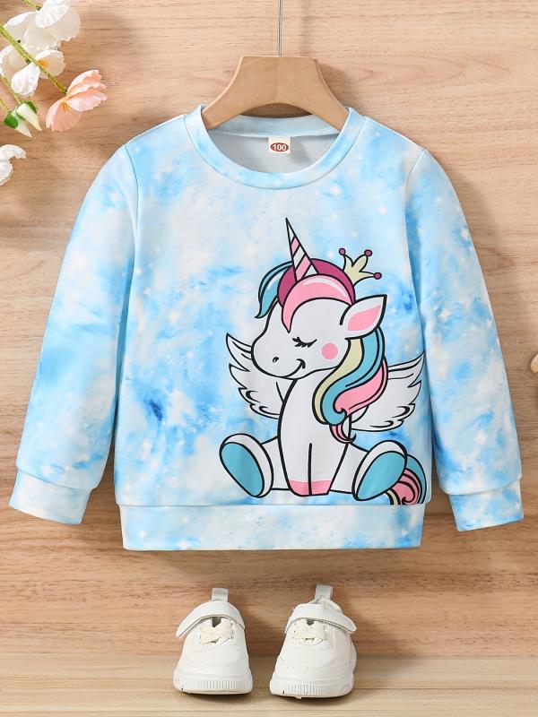 Girls Unicorn & Tie Dye Crew Neck Sweatshirt Regular Fit Long Sleeve Shirt Tops