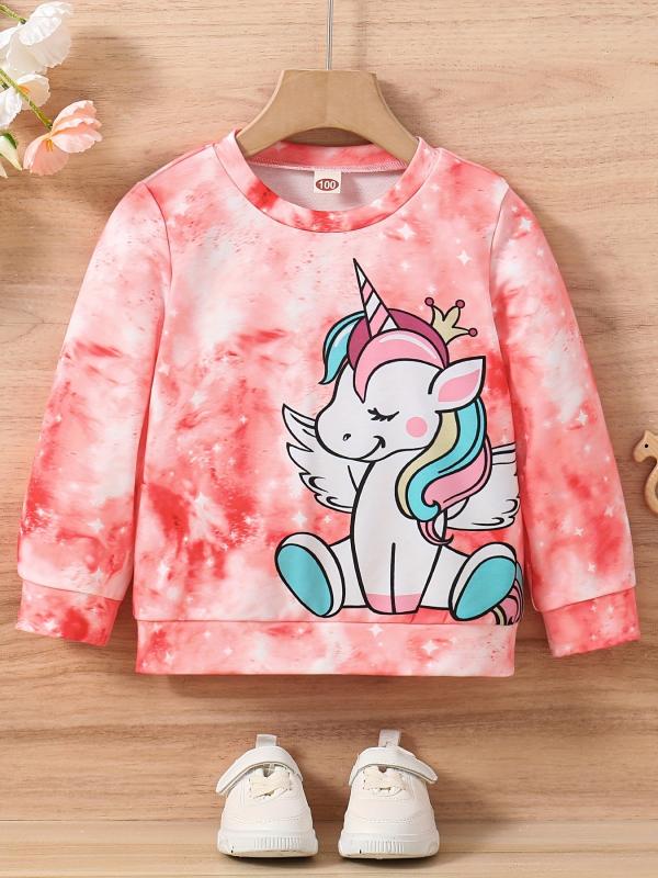 Girls Unicorn & Tie Dye Crew Neck Sweatshirt Regular Fit Long Sleeve Shirt Tops