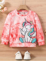 Girls Unicorn & Tie Dye Crew Neck Sweatshirt Regular Fit Long Sleeve Shirt Tops