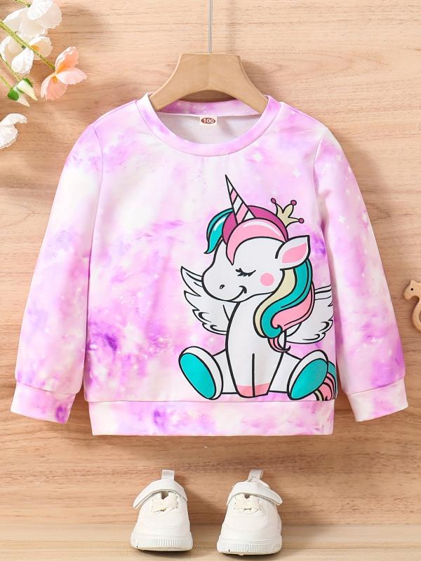 Girls Unicorn & Tie Dye Crew Neck Sweatshirt Regular Fit Long Sleeve Shirt Tops
