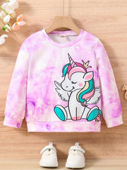 Girls Unicorn & Tie Dye Crew Neck Sweatshirt Regular Fit Long Sleeve Shirt Tops
