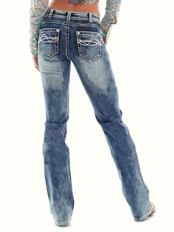 Vintage Wash Boot Cut Jeans with Top Stitching