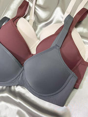 3pcs Solid Push Up Bras Comfy Everyday T Shirt Bra Women's Lingerie