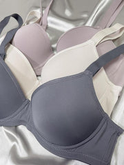 3pcs Solid Push Up Bras Comfy Everyday T Shirt Bra Women's Lingerie