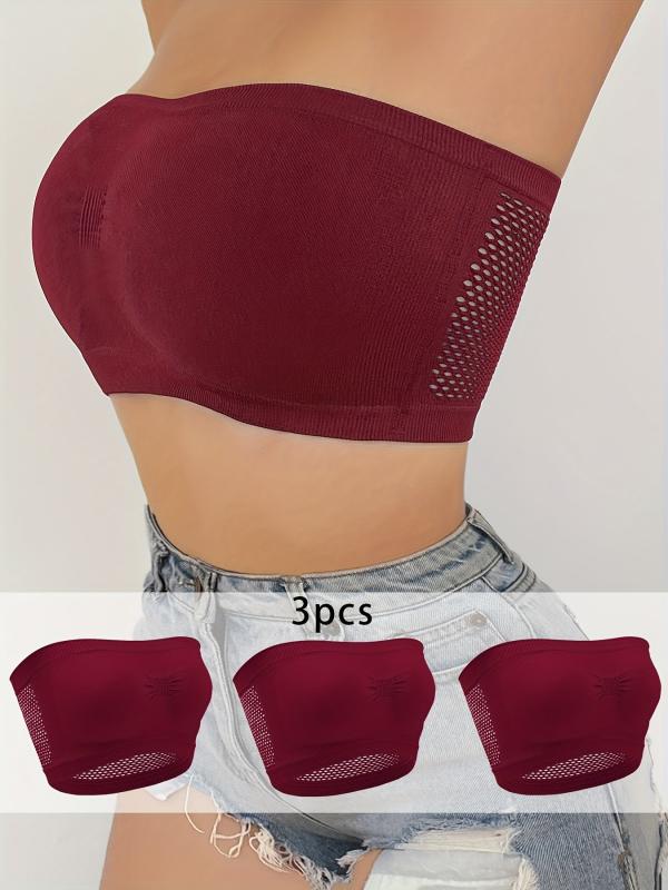 3pcs Strapless Bandeau Bras Comfy & Soft Stretch Everyday Bra