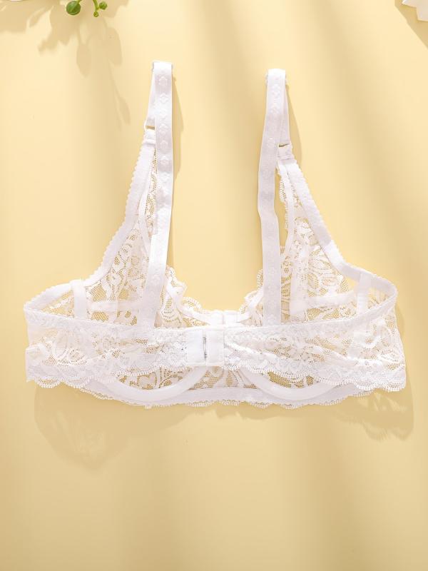 Sexy Lace Floral Underwire Semi Sheer Bra For Women