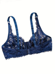 Sexy Lace Floral Underwire Semi Sheer Bra For Women