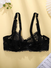 Sexy Lace Floral Underwire Semi Sheer Bra For Women