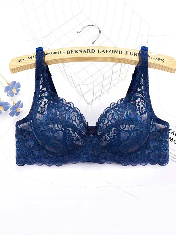Sexy Lace Floral Underwire Semi Sheer Bra For Women