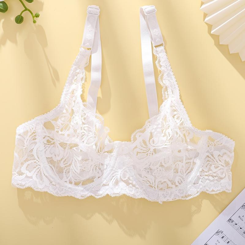 Sexy Lace Floral Underwire Semi Sheer Bra For Women