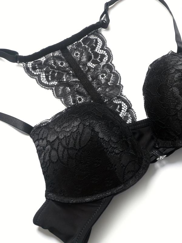 Contrast Lace Push Up Bra Front Buckle Women's Lingerie