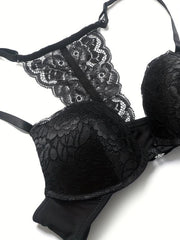 Contrast Lace Push Up Bra Front Buckle Women's Lingerie