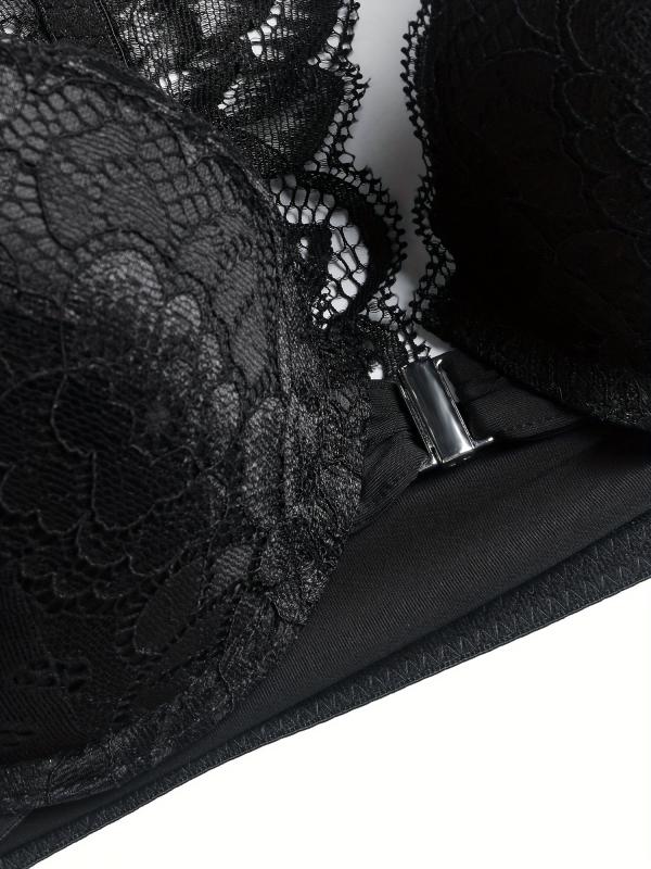 Contrast Lace Push Up Bra Front Buckle Women's Lingerie