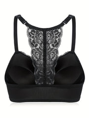 Contrast Lace Push Up Bra Front Buckle Women's Lingerie