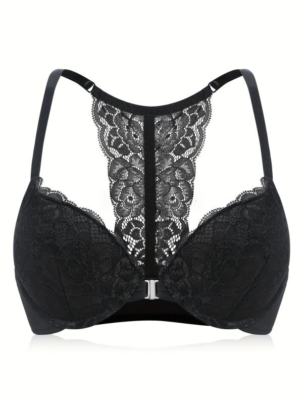 Contrast Lace Push Up Bra Front Buckle Women's Lingerie