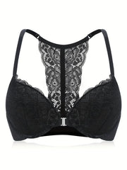 Contrast Lace Push Up Bra Front Buckle Women's Lingerie