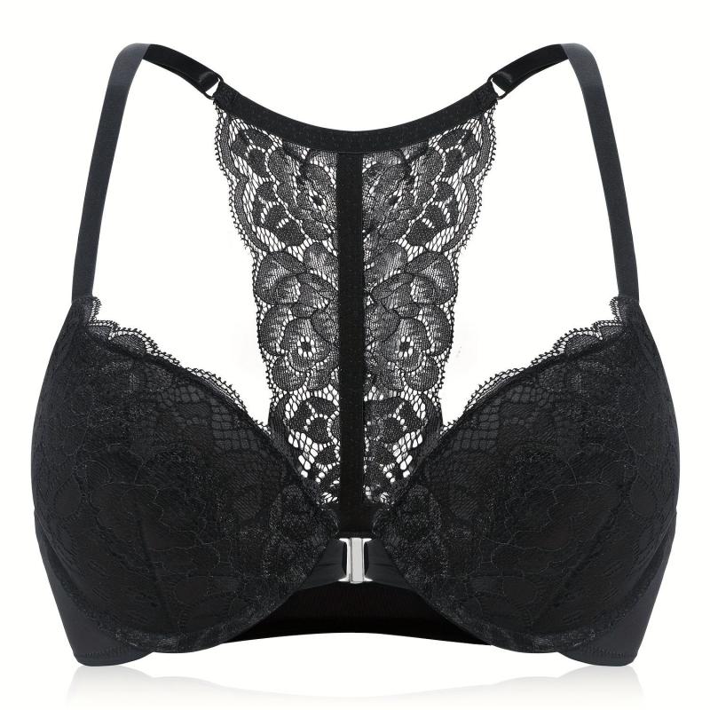Contrast Lace Push Up Bra Front Buckle Women's Lingerie