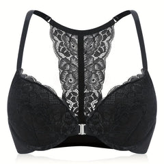 Contrast Lace Push Up Bra Front Buckle Women's Lingerie