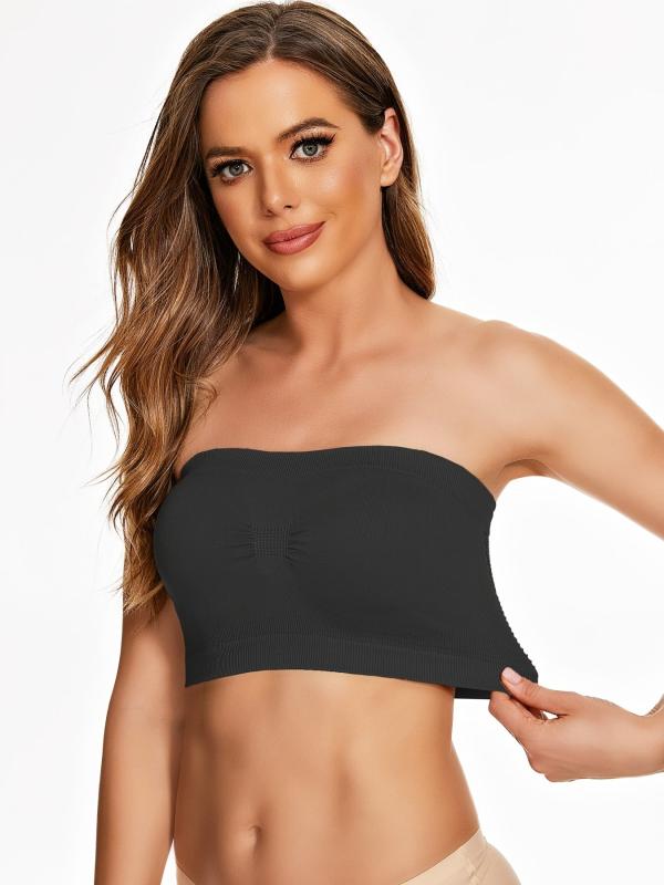 Seamless Bandeau Bra Top Strapless Non Padded Nylon Stretch Bra