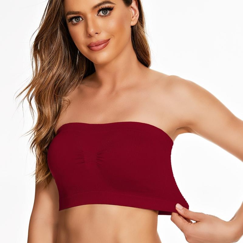 Seamless Bandeau Bra Top Strapless Non Padded Nylon Stretch Bra