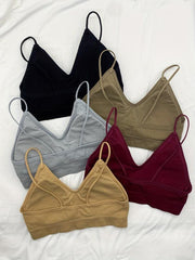 5pcs Ribbed Bralettes Thin Strap Everyday Bra Women's Lingerie