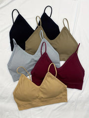 5pcs Ribbed Bralettes Thin Strap Everyday Bra Women's Lingerie