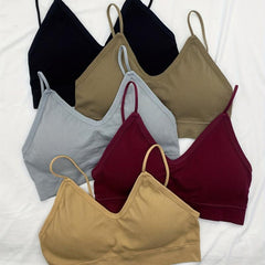 5pcs Ribbed Bralettes Thin Strap Everyday Bra Women's Lingerie