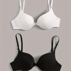 Front Buckle Push Up Bra Set Solid T Shirt Bras Women's Lingerie & Underwear