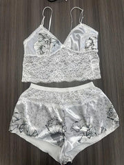 Sexy Lace Cami Top and Shorts Set with Panties Lingerie Pajama