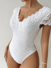 Floral Lace Shaping Bodysuit V Neck Body Shaper