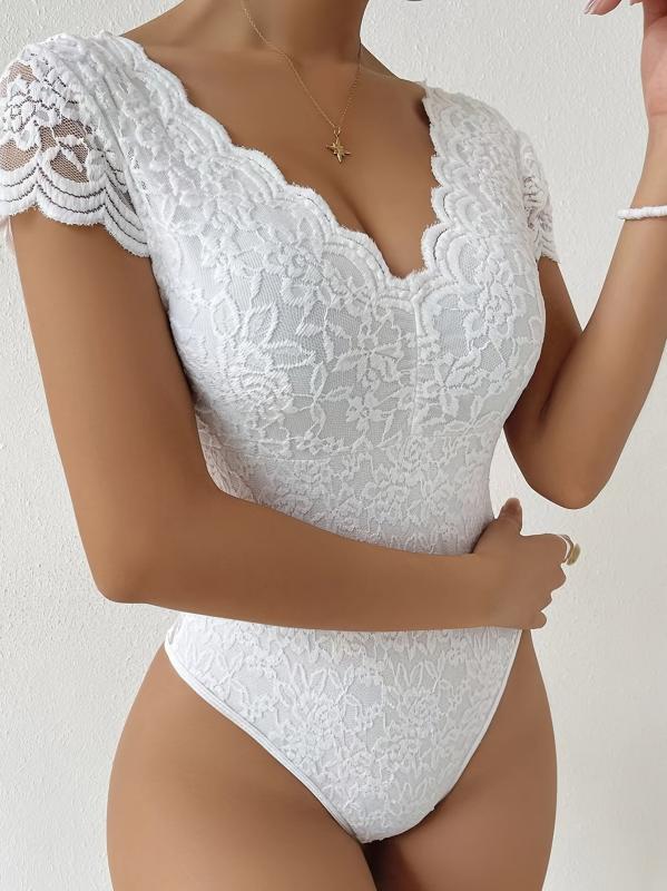 Floral Lace Shaping Bodysuit V Neck Body Shaper