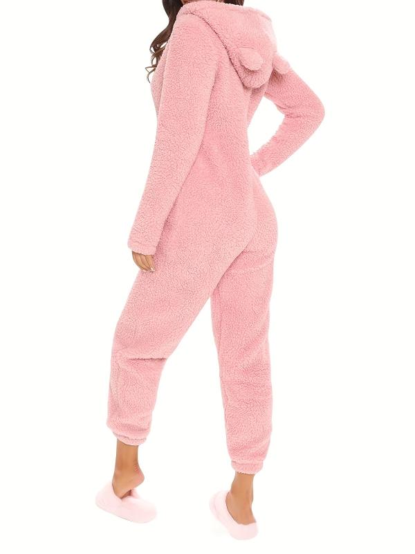 Fuzzy Hooded Pajama Jumpsuit Women's Sleepwear