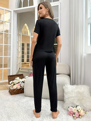 Letter & Heart Print Pajama Set Short Sleeve Top & Lounge Pants