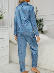 Heart Print Pajama Set Long Sleeve Buttons Top & Pants