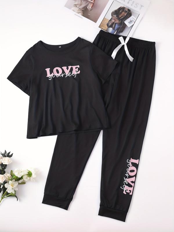 Letter Print Pajama Set Top & Pants Women's Loungewear