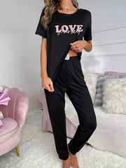 Letter Print Pajama Set Top & Pants Women's Loungewear