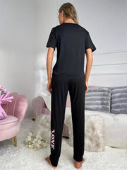 Letter Print Pajama Set Top & Pants Women's Loungewear