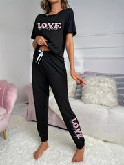 Letter Print Pajama Set Top & Pants Women's Loungewear